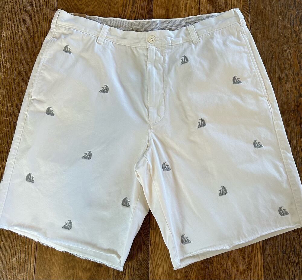 New! J. Crew Embroidered Broken In Chino Shorts Light Khaki Gray Sailboat Sz 38